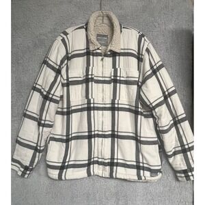 Hollister Jacket Men's XL Sherpa Lined Shacket Black & Cream Plaid Flannel